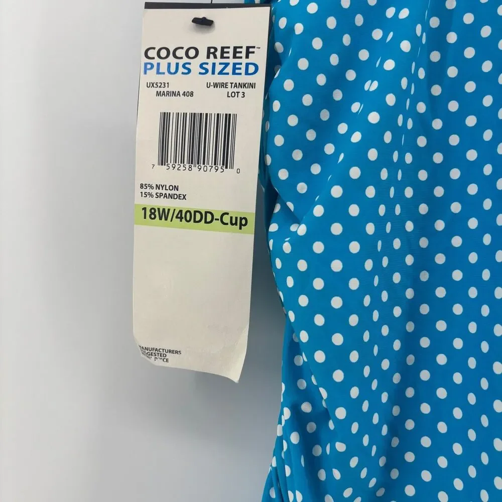 Coco Reef Tankini Top Blue Women 18W 40DD Polka Dot Underwire Marina NEW - Picture 4 of 10